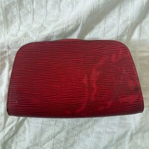 Authentic Louis Vuitton Vintage Red Epi Leather Zip Pouch / Cosmetic Bag